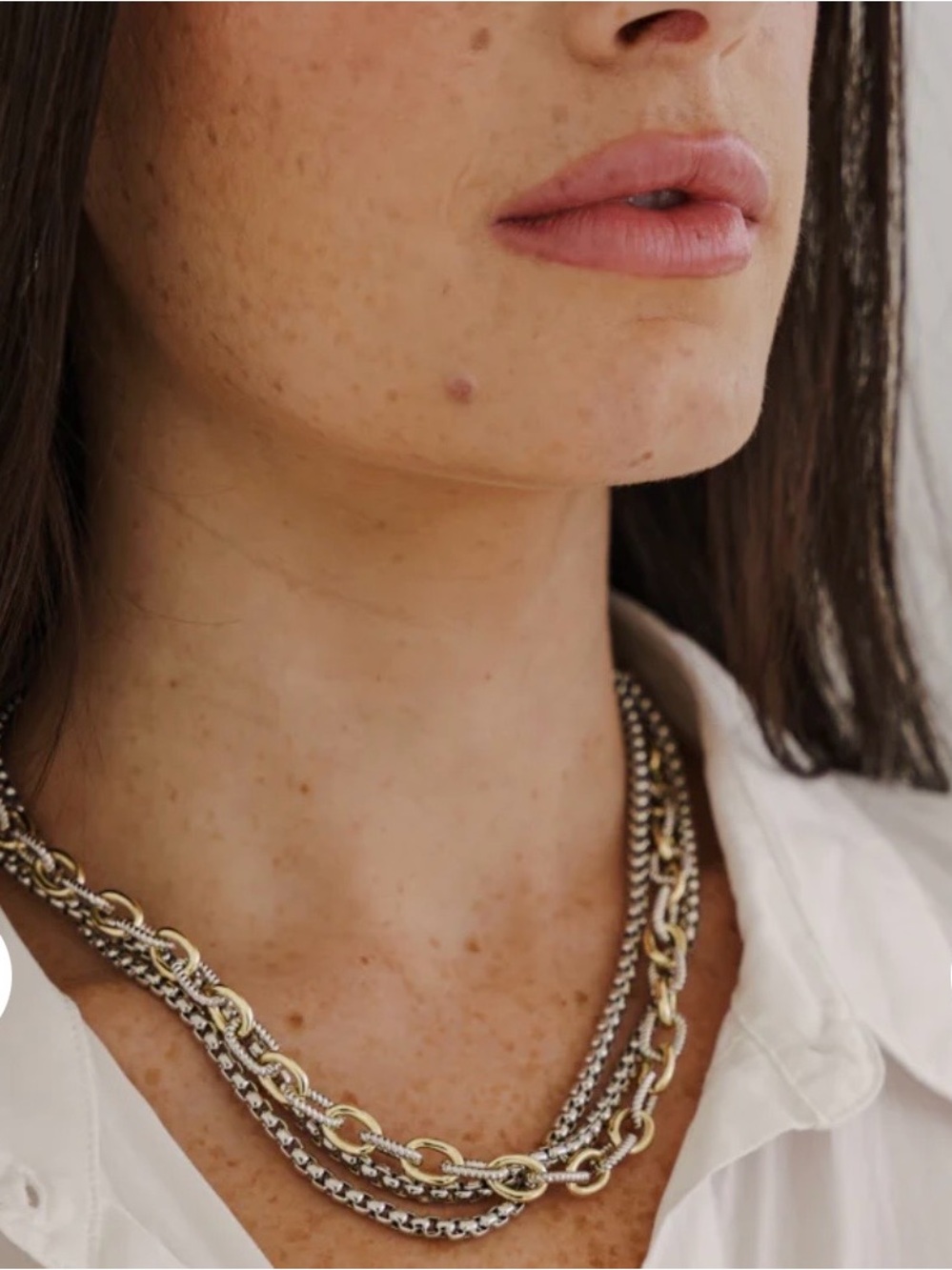 NWT Two-Tone Silver and Gold Layered Link Necklace - Picture 2 of 5